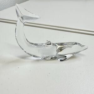 Baccarat Dolphin Paperweight Tail Up Swimming Crystal Clear Glass Figurine 5.5"
